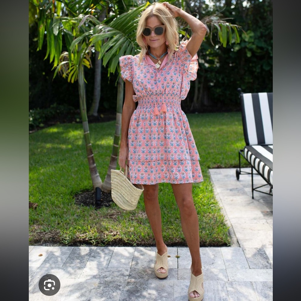 Marea by Liz Joy Sarah Flutter Dress Coral Medium GUC